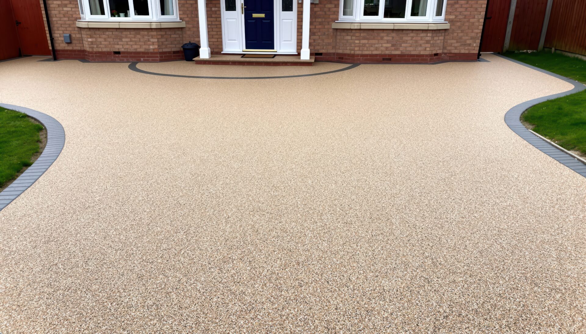 Resin driveway: A luxurious residential driveway, constructed with durable resin materials, offering a smooth and stylish entrance to a modern home.